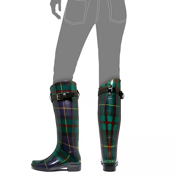 RALPH LAUREN Rossalyn II Black Watch Plaid Knee High Wellies Size 10 - Picture 4 of 17